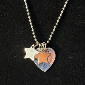 Silver Stars and Heart Pendant Necklace Sterling Silver